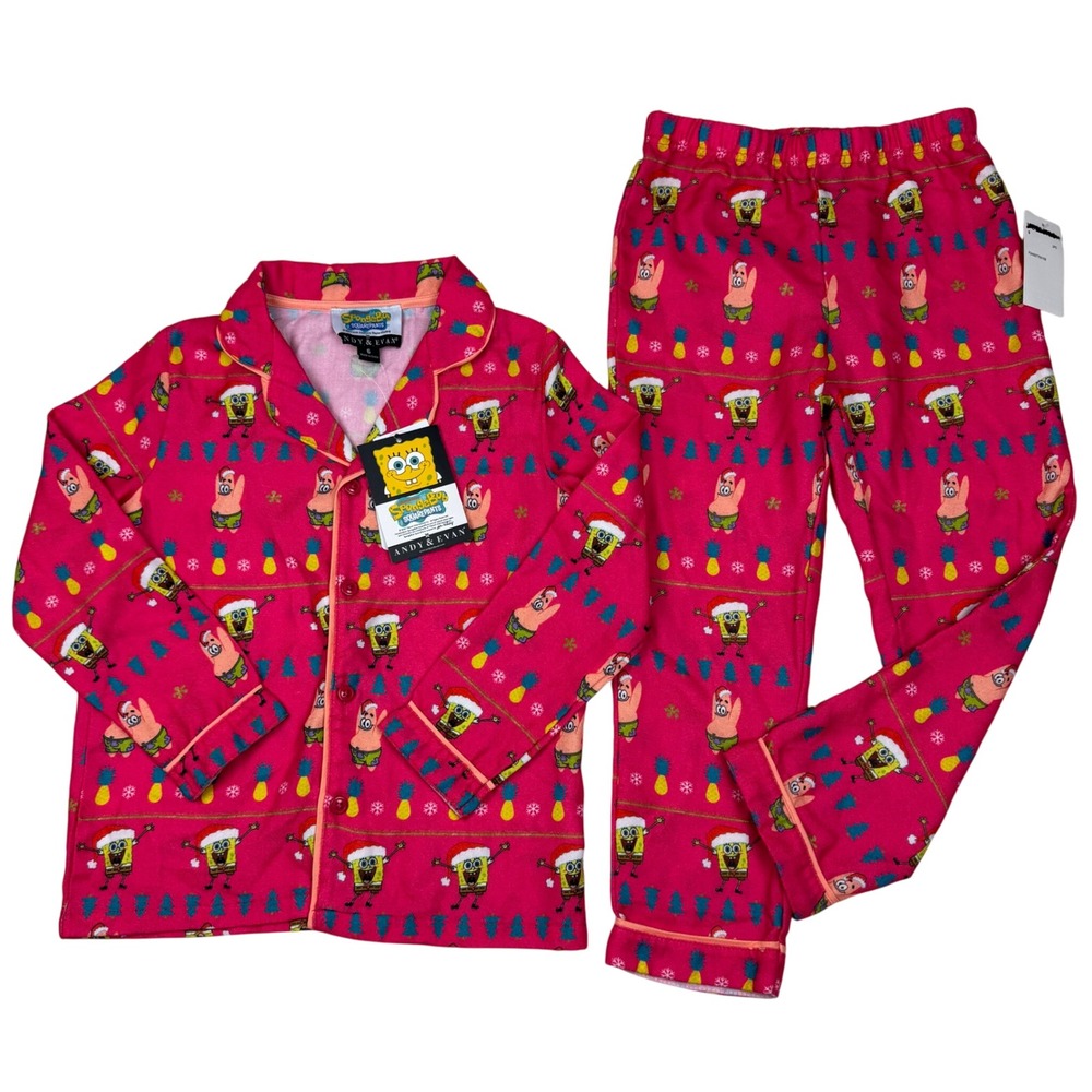 Andy & Evan‎ Spongebob Squarepants Kids Pajama Set Size 6 Pink Christmas Cozy